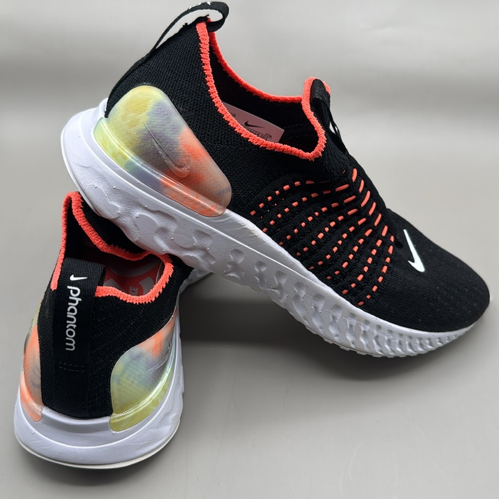 NWT! Nike React Phantom Run Flyknit 2 Sneakers Women’s 5 Neon Orange, Black - Picture 2 of 12